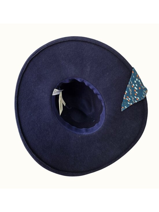 NWT Nordstrom Navy Wool Wide Brim Floppy Hat Women OS Scarf Tie Band Adjustable main image 4